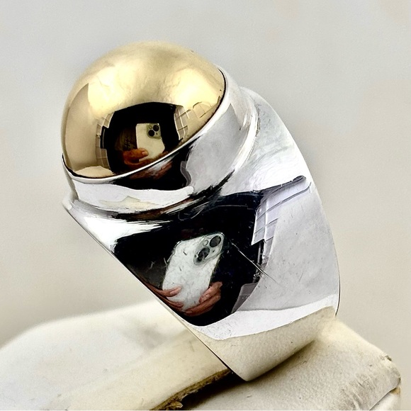 DOMINIQUE DINOUART Sterling And 14K Domed Ring - Size 7.25 - Picture 3 of 4